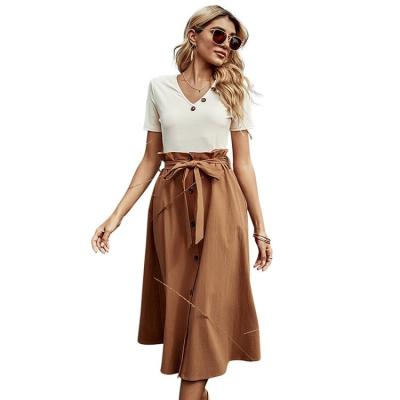 China 2022 New Spring Solid Color Skirt Bow Tie Skirt Breathable Straight Mid Length A Line Women for sale