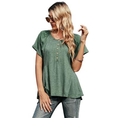 China Anti-pilling Solid Color Tie Dyeing Straight Stitching Casual Short Sleeve T-Shirt Mid-Length Round Neck T-shirt For Women for sale