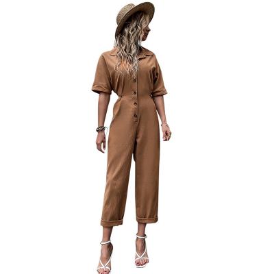 China 2022 Sperreal Women's Mid Sleeve Lapel Breathable Solid Single Breasted Casual Cami Jumpsuit for sale