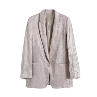 China Women's Breathable Open Canvas Blazers Dot Design Solid Color Jacket Wrinkle-Effect Silk-satin Casual Blazer for sale