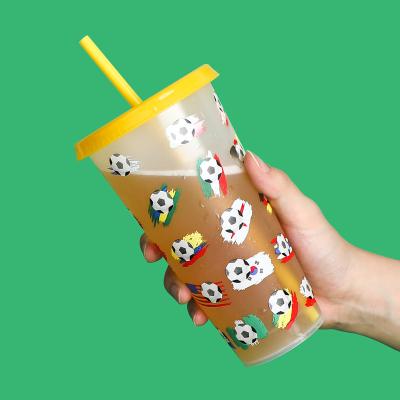 China Sustainable Custom Reusable Plastic Water Souvenir 24OZ PP World Cup Color Changing Cold Drink Cup for sale