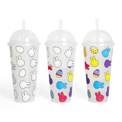 China Sustainable Wholesale Reusable Plastic 24oz Color Tumble Cup Easter Water Changing Cups With Lid And Straw for sale