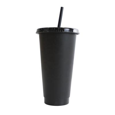 China Customized Viable Reusable Plastic Straw Water Cup Portable Reusable Kettle Black Plastic Cup With Lid And Straw for sale