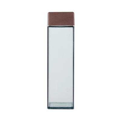 China 480ml Sustainable Clear Flat Plastic Portable Water Bottles With Color Wood Lid for sale