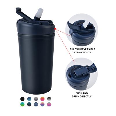 China Sustainable 350ml Double Wall Stainless Steel Vacuum Coffee Mug With Two Drinking Ways for sale