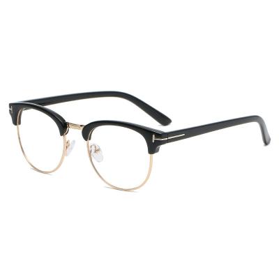 China 15 Years Experience Retro Rice Nails Metal Half Frame Glasses Frame Korean Version Flat Literary Mirror Glasses for sale