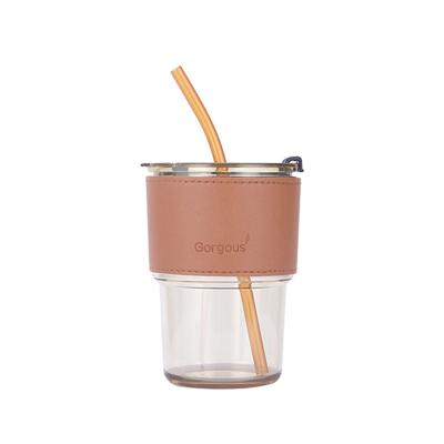 China Vivid Color Northern Lights Value Straw Lovers Net Red Portable Student Bamboo Viable Cup Plasti PC Cup Heat Resistant Leather Cover for sale