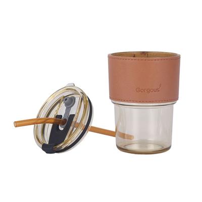 China Sustainable Creative Portable Coffee Mug Bamboo With Lid Straw PC Plastic Water Cup Wholesale Leather Cover for sale