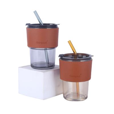 China Juice Water Coffee Clear Frosted Glass Milk Tumbler With Straw And Lid Viable Sublimation Cup Mug for sale