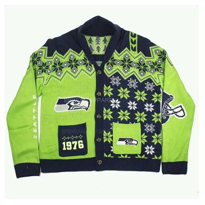 China OEM LOGO 2022 Letter Cardigan Custom Team Jacquard Anti-pilling Long Sleeve Knit Custom Campus Sweater for sale