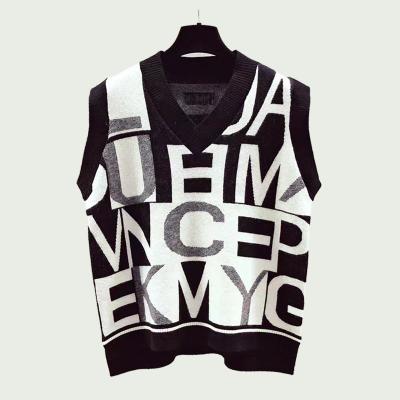 China Anti-pilling accept orders OEM knitwear cashmere letter sleeveless jacquard knitted custom men sweater vest for sale