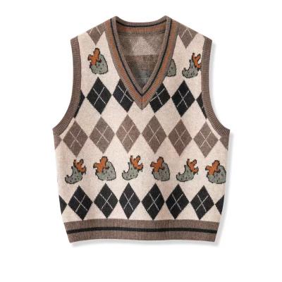 China Women Custom Geometric Argyle Crop Anti-Wrinkle Anti-Wrinkle Fall Vest Top Sweater for sale