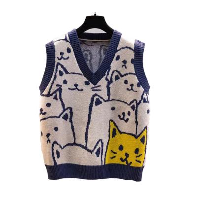 China Custom Autumn Anti-Wrinkle Anti-pilling Breathable Knit Vest Sleeveless Intarsia Argyle Sweater Women Sport Pullover Sweaters for sale