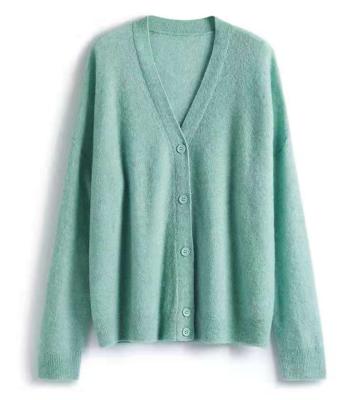 China Anti-Wrinkle Customize Knitted Women Casual Loose Mohair Cardigan for sale