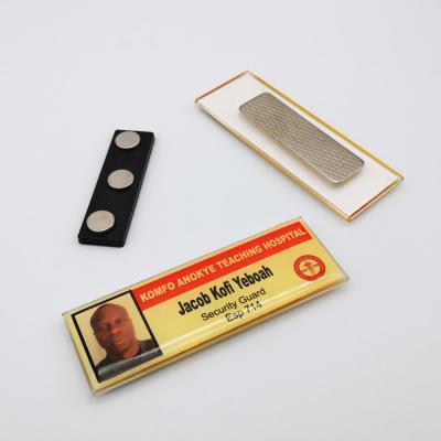 China Magnetic Aluminum Plastic Acrylic Epoxy Blank Name Badge Magnetic Metal ID Tag With Logo for sale