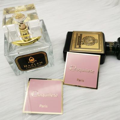 China Waterproof Hot Custom Cosmetics Private Custom Logo 3D Embossed Self-Adhesive Waterproof Perfume Bottle Glass Aluminum Label for sale