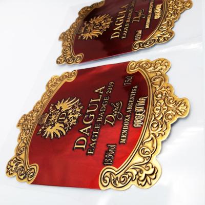 China Custom Adhesive Scratch-Off Metal Embossed Gold Clear Foil Sticker Aluminum Hot Stamping Label For Wine for sale