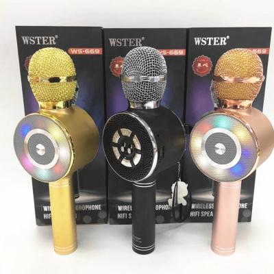 China WS669 WSTER Support Economy USB TF CARD FM RADIO With Disco Light Karaoke Wireless Microphone With Speaker for sale