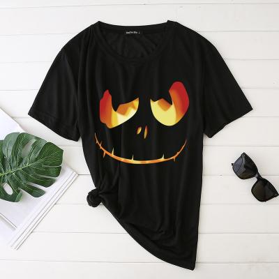 China Wholesale Breathable Halloween Style 19 Full Color Pumpkin Head Print Plus Size Short Sleeve O Neck Women's T-Shirt for sale