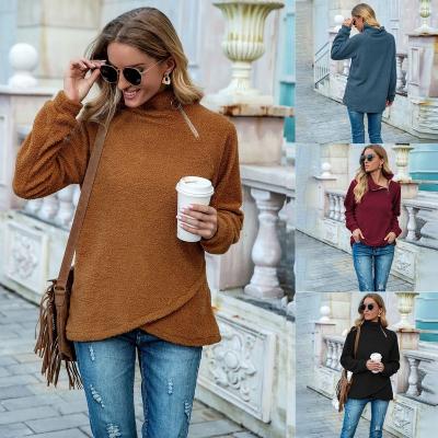 China 2022 Winter Solid Color Breathable Oversized Turn Down Collar Zipper Up Thick Long Sleeve Women Loose Sweaters With Custom Logo for sale