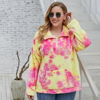 China 2022 Customs Breathable Polyester Fabric Plus Size Tie Dye Collared Thick Half Zipper Women Winter Sweater With Pocket for sale