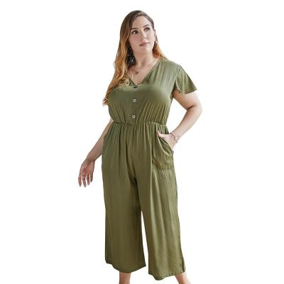 China Plus Size Summer Fashion Plus Size Button Sleeve Top Short Sleeve Pants Ladies Overalls for sale