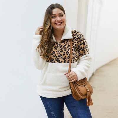 China Plus Size Women's Oversize Print With Pocket Sweater Fashion Leopard Stitching Plus Size Tops for sale