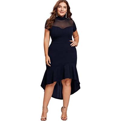 China Wholesale Plus Size Dry Cleaning Women's Plus Size Tulle Ruffle Crew Neck Elegant Dress Dresses For Women for sale