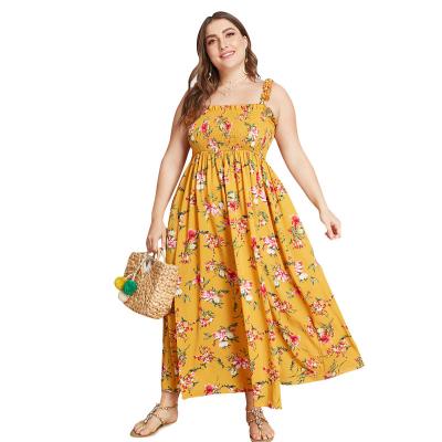 China Best Selling Style Large Size Plus Size Summer Casual Loose Floral Split Women Dress for sale