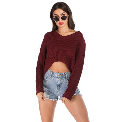 China Explosions Anti-wrinkle autumn and winter Europe and the United States loose V-neck sweater sweater women's irregular sweater for sale