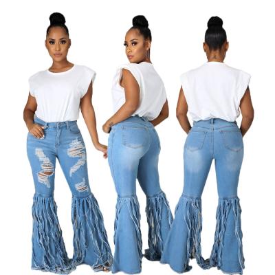 China Women 2021 Plus Size Bell Bottom Waterproof Ripped Denim Womens Bell Bottom Jeans for sale