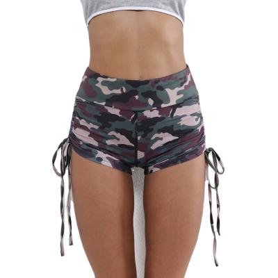 China High Quality Anti-Wrinkle Drawstring Side Camouflage Ruched Hot Pants Running Custom Shorts Women Streetwear Sporty Shorts for sale