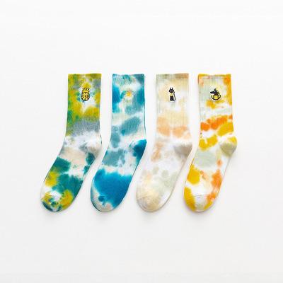 China YL Fashion Tie Dye QUICK DRY Cotton Sport Athletic Terry Comfy Half Crew Socks Mens Womens Unisex Couples Cotton Socks for sale