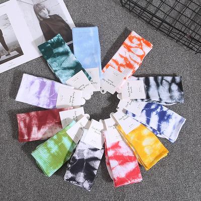 China YUELI QUICK DRY 2021 New Ins Custom Design Logo Fashion Socks Colorful Tie Dye Cotton Men Women Happy Socks for sale