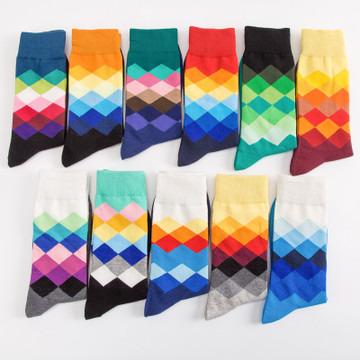 China Yueli Antibacterial Colorful Happy Socks Diamond Crew Cotton Men Socks for sale