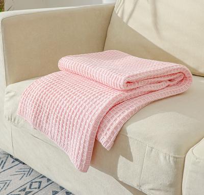 China PORTABLE Solid Color Luxury Waffle Knitted Sofa Blanket For Rest And Work Home Nap for sale