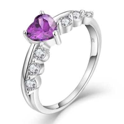 China FASHIONABLE Sterling Silver Heart Shape Amethyst Jewelry 925 Silver Wedding Ring Amethyst Gemstone Jewelry for sale