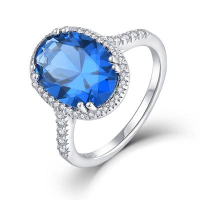 China Simple Fashion Wholesale 925 Sterling Silver Oval Shape Blue Sapphire Ring Factory TRENDY for sale