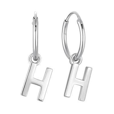 China Real CLASSIC Silver Plated English Initial Earring Silver Letter H Diy Letter Circle Drop Earrings 925 26 English Initial Earring for sale