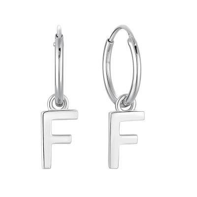 China Custom CLASSIC 925 Sterling Silver Jewelry Hypoallergenic Cubic Zirconia Letter F Initial Dangle Huggie Circle Earrings for sale