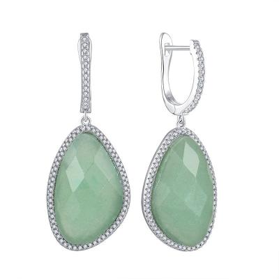 China Vintage 925 Sterling Silver Earring Natural Green Aventurine Gemstone Fashion Jewelry Fashion Jewelry Drop Earrings For Women for sale