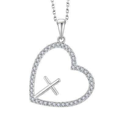 China Newest FASHIONABLE Heart Cross 925 Sterling Silver White Gold Cross Pendant For Women Gifts Trendy Zircon Daily Women's Jewelry for sale