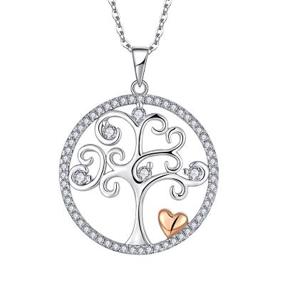 China Zircon Tree FASHION Rose Gold Silver Plated Custom 925 Sterling Silver Trendy Women Pendant Necklace Jewelry Daily Life for sale