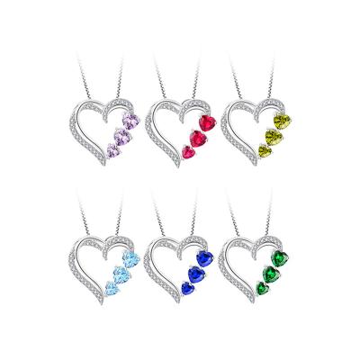 China Fashion Personalized Initial 925 Sterling Silver Engraved Name Heart Family Birthstone Pendant Necklace Women Jewelry Custom for sale