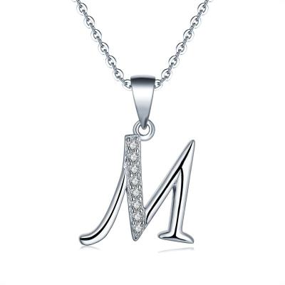 China Trendy Fashion 925 Sterling Silver Initial Letter Pendant Necklace for Women Crystal Zicon A to Z Alphabet Necklace Silver Chain Jewelry for sale