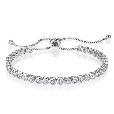 China 925 Sterling Silver Iced Out Cubic Zirconia Classic Adjustable Tennis Chain Bracelet For Women for sale