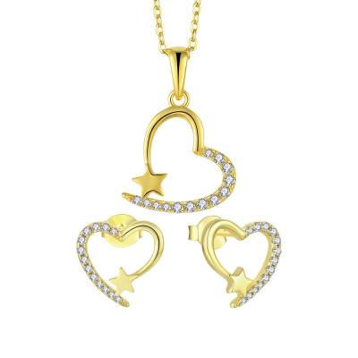 China Heart Shaped Jewelry 925 Sterling Silver Jewelry Set Cute Fashion Austrian Crystal Necklace Earrings Jewelry Woman for sale