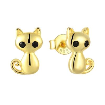 China Sterling Silver Sticky Cat Animal Stud Earrings Casual/Sporty Collection 925 Small For Women for sale