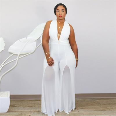 China Viable Women's Sexy Casual Loose Net Yarn Loose Straight Leg XL-5XL Plus Size One Piece Jumpsuit for sale