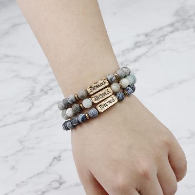 China Fashion yoga stone alloy lettering casual/sport European and American personalized natural volcanic bracelet for sale